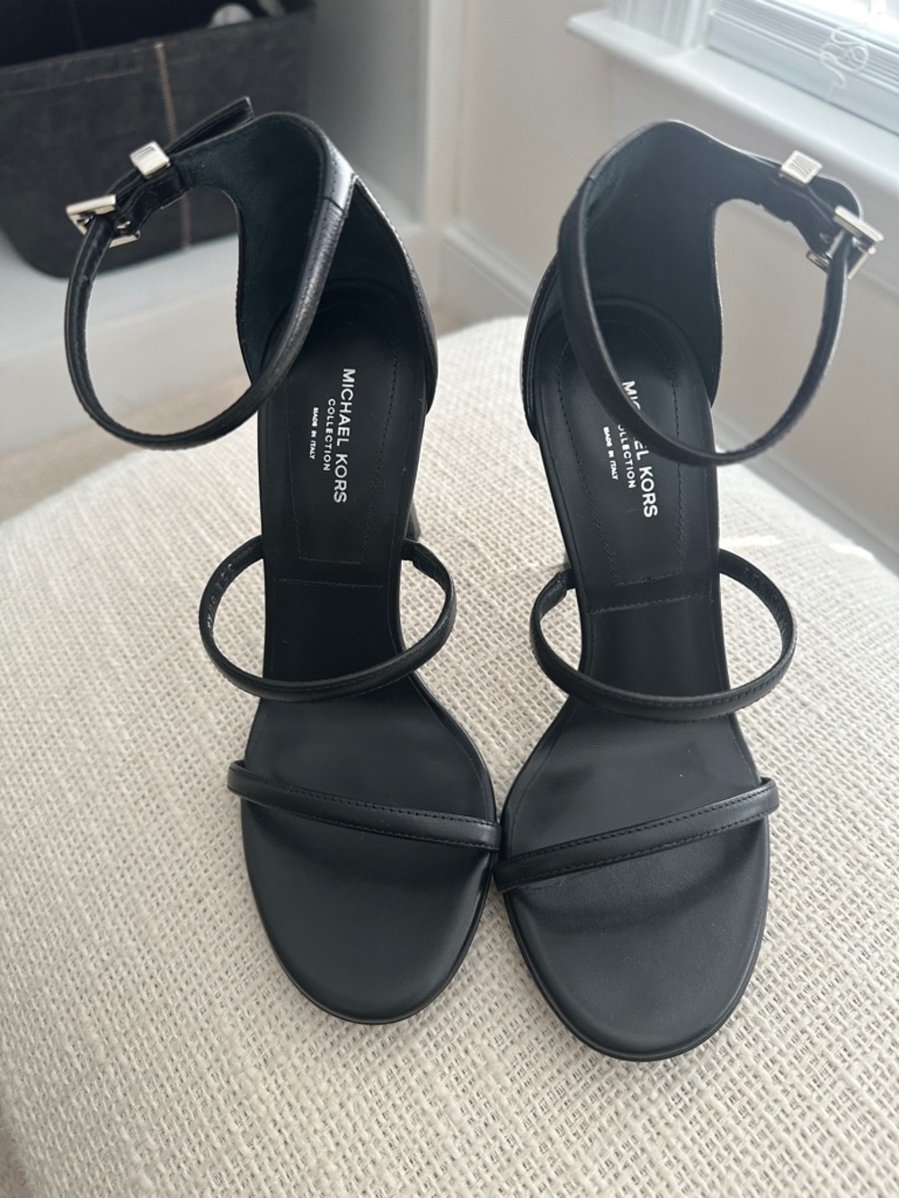 Michael Kors Black Triple-Strap Ankle Strap Heels - new never worn